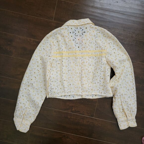 Free People Dream a Little Dream Eyelet Lace Top Womens M Cottage Butter Yellow - Picture 3 of 7